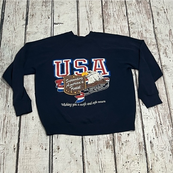 Vintage USA Bald Eagle Military 1980s Crewneck PUllover Sweatshirt - Picture 1 of 7